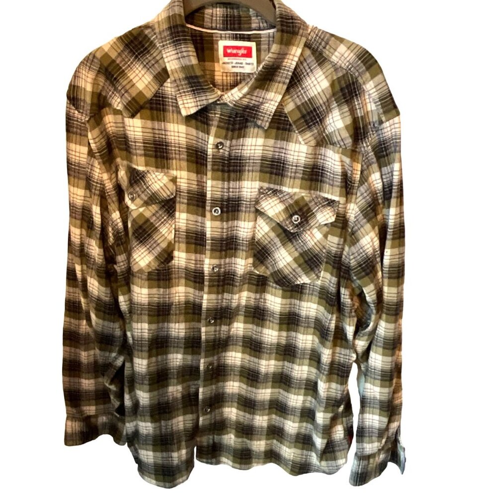Wrangler Men's‎ XL Flannel Green/Navy/White Plaid Winter Shirt